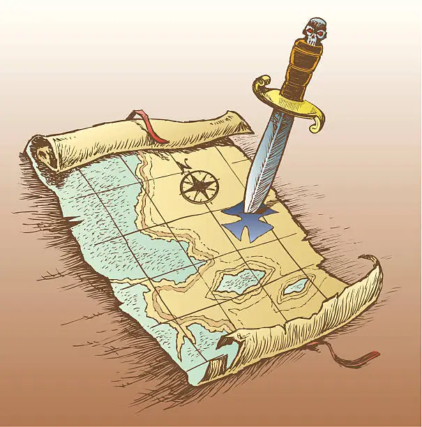 Vector illustration of Treasure Map with Pirate Dagger, Arrrrgh