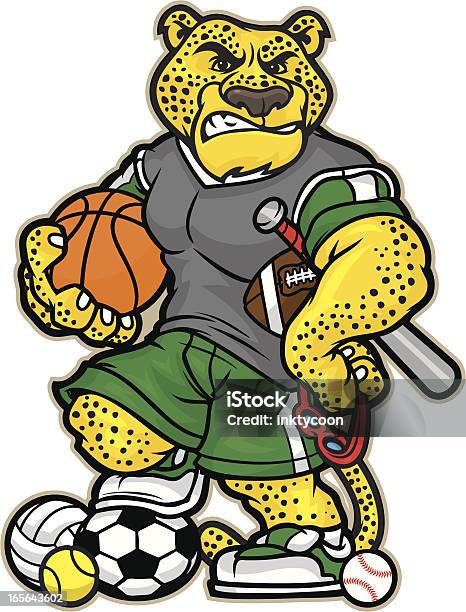 Vetores de Cheetah Mascote Com Vários Equipamentos Esportivos e mais imagens de Agressão - Agressão, Animal, Autoconfiança