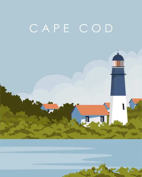 Vector illustration of Cape Cod Massachusetts travel poster