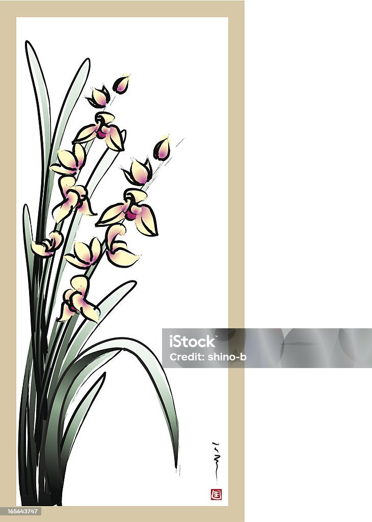 Quatro deputados de flores de orquídea - Vetor de Moldura de Quadro - Composição royalty-free