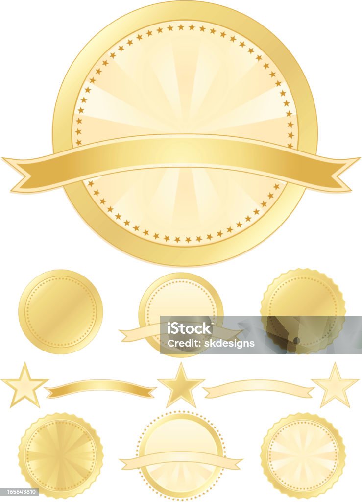 Conjunto de selos e estrelas de ouro, Creme - Royalty-free Bege arte vetorial