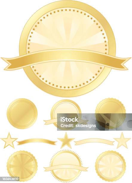 Conjunto De Selos E Estrelas De Ouro Creme - Arte vetorial de stock e mais imagens de Bege - Bege, Certidão, Conceito