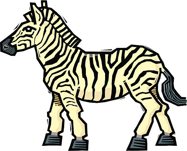 Vector illustration in a woodcut style of a zebra. Zipped file also contains black and white .eps and hi-res jpeg.