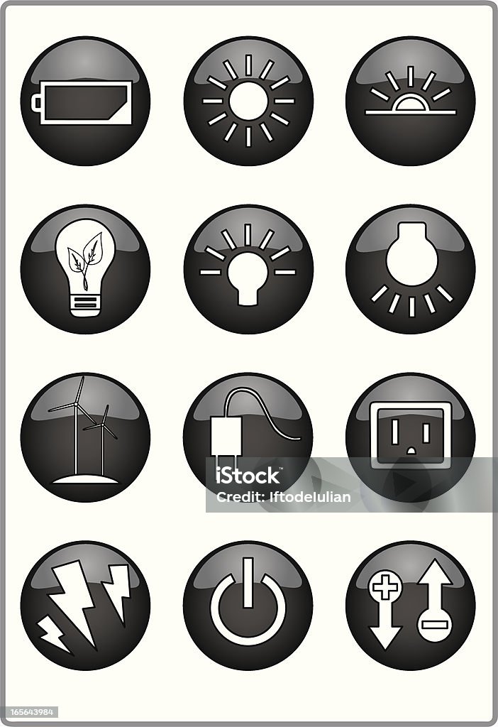 Lekkie i energii ikony - Grafika wektorowa royalty-free (Bateria - Zasilanie elektryczne)