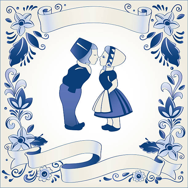 illustrations, cliparts, dessins animés et icônes de antique modèle de bannière bleu de delft néerlandais - leaf greeting card love cute