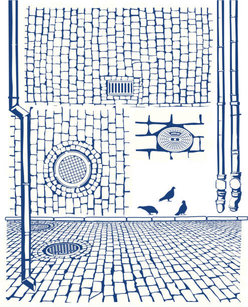 Drains & Cobbles Cobbles, drains. Old city textures & shapes. cobblestone stock illustrations