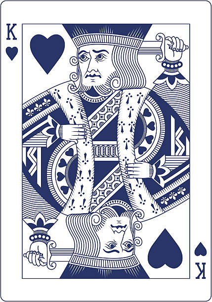 King of Hearts playing card in blue vector art illustration