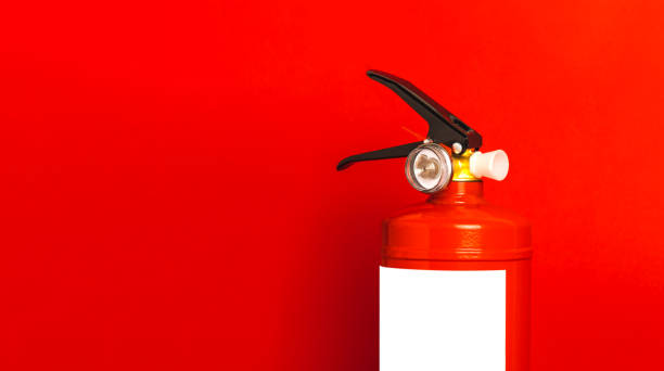 istock Fire extinguisher on a  background. Fire protection, home fire extinguisher. home security concept. Place for text. Copy space.banner 1656443277
