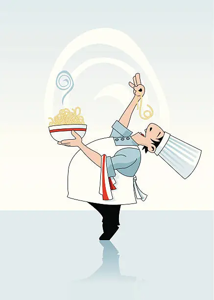 Vector illustration of Chef Holding a Bowl of Spaghetti