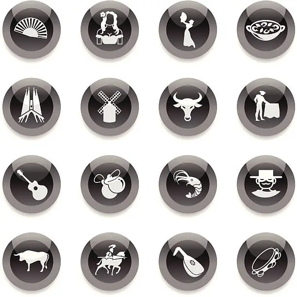 Vector illustration of Black Round Icons - Spain