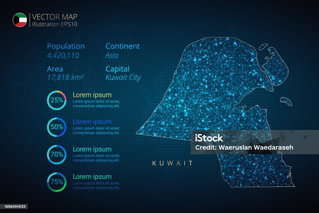 Kuwait Vectorgraph Kuwait Map Infographics Vector Template With Abstract Geometric Mesh ...