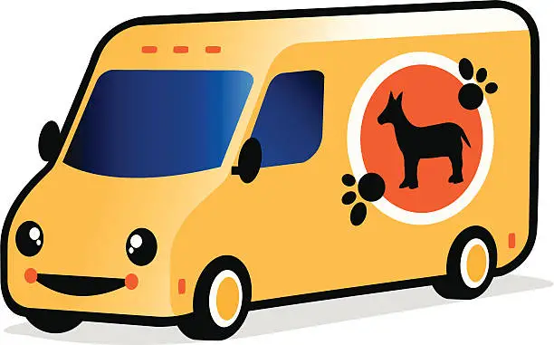 Vector illustration of smiling pet shop van