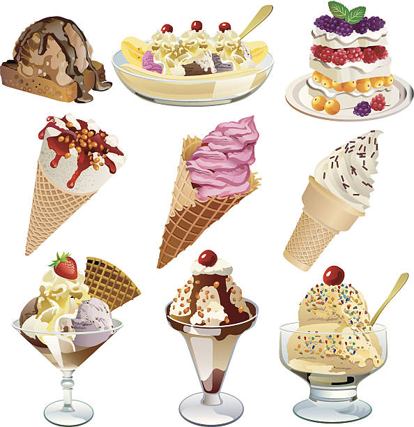 ilustrações, clipart, desenhos animados e ícones de ice sorvete - ice cream sundae ice cream chocolate