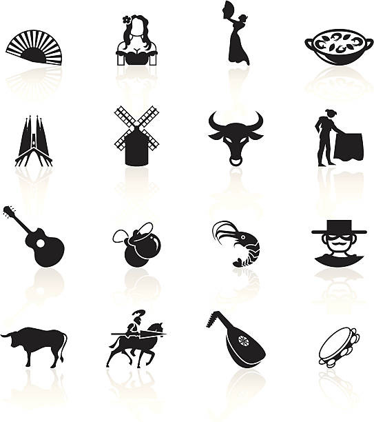 Black Symbols - Spain Spain culture icons. don quixote stock illustrations