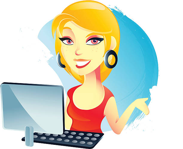 Blog Girl A blog girl types away on her keyboard. clip art of a teen webcam stock illustrations
