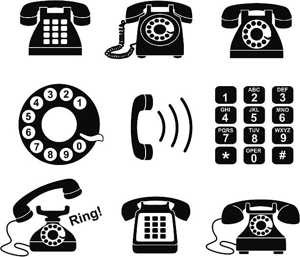 illustrazioni stock, clip art, cartoni animati e icone di tendenza di icone di telefono - 1970s style immagine