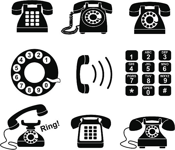 telephone icons Vector icons with a telephone theme. 20th century style stock illustrations