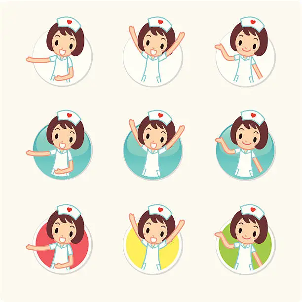 Vector illustration of Cute Nurse Icon Set