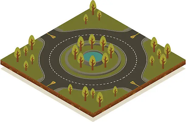 Vector illustration of Isometric road toolkit - Roundabout