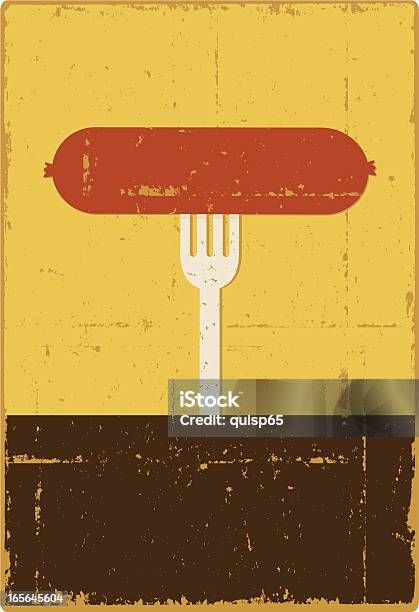 Sausage On A Fork Stock Illustration - Download Image Now - Clip Art, Copy Space, Damaged