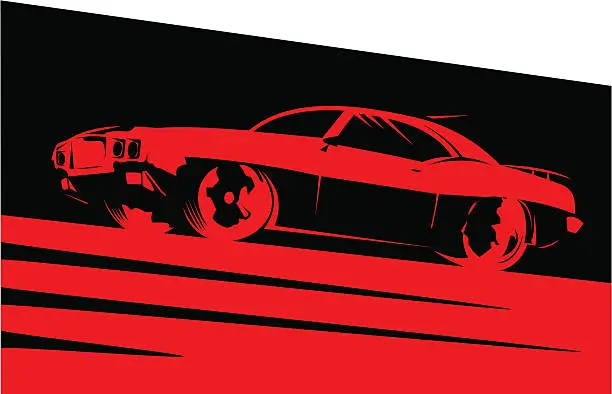 Vector illustration of Classic muscle car in red II