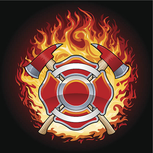 Bекторная иллюстрация Горящий Пожарный Crest