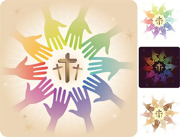 Vector illustration of Circle of Hands - Three Crosses