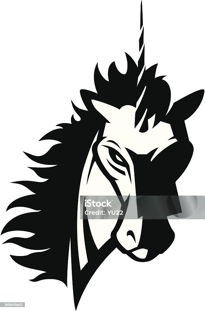 Unicorn head mascot 2 B&W "Logo style unicorn head mascot, black & white version. Great for sports logos & team mascots. The horn can be easily removable." Unicorn stock vector
