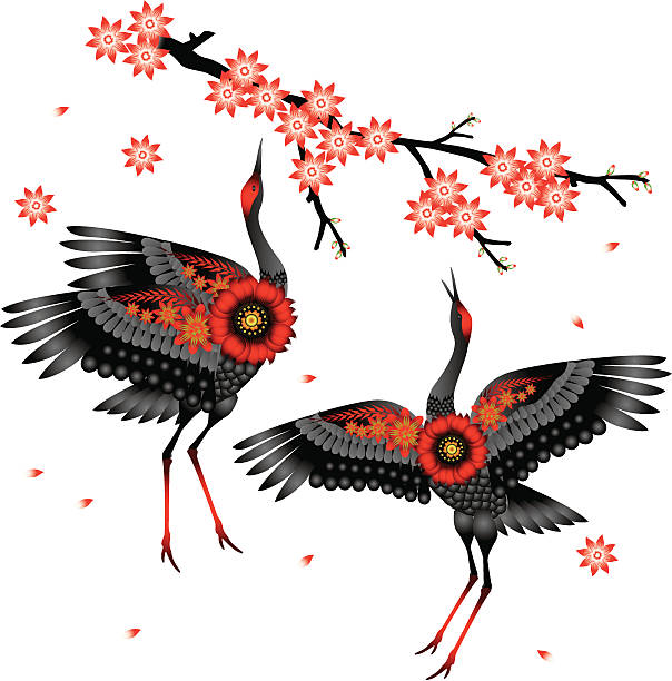 dancing crane Dancing crane. The Japanese style. Vector artwork, scaling to any size. eurasian crane stock illustrations