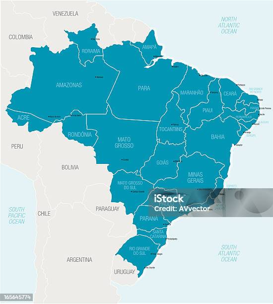 Brasil - Arte vetorial de stock e mais imagens de Mapa - Mapa, Estado da Bahia, Brasília