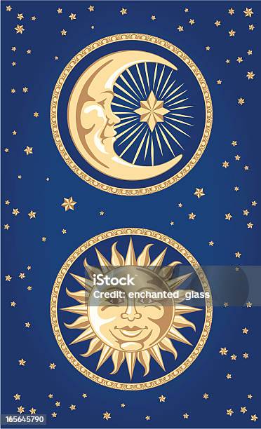 Rzeka Celestial Moon Słońce Ozdoby - Stockowe grafiki wektorowe i więcej obrazów Księżyc - Księżyc, Bez ludzi, Człowiek na księżycu