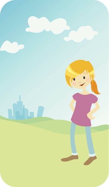 Young Girl on a Spring Meadow vector art illustration