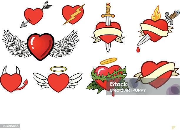 Ilustración de Heart De Arte y más Vectores Libres de Derechos de Tatuaje - Tatuaje, Símbolo en forma de corazón, Amor - Sentimiento