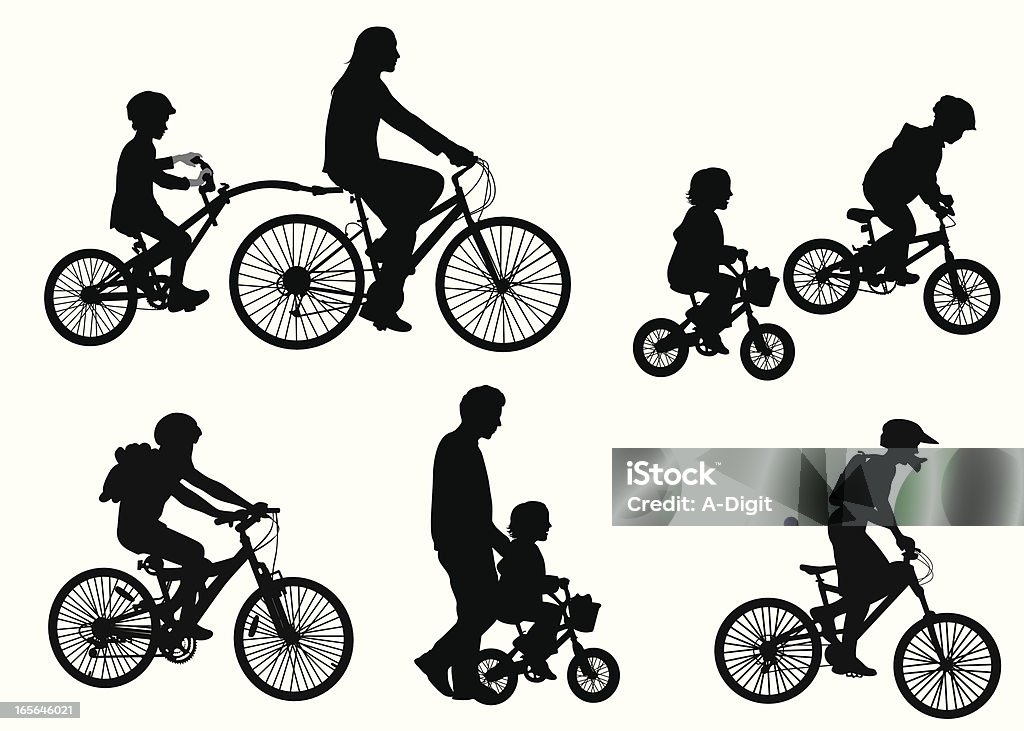 Kids On Bicycles Vector Silhouette A-Digit Cycling stock vector