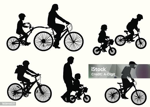 Kids On Bicycles Vector Silhouette Stock Illustration - Download Image Now - Cycling, Child, In Silhouette