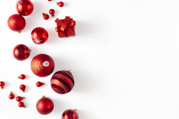 istock Various Christmas balls gift box on white background with copy space top view 1656460230