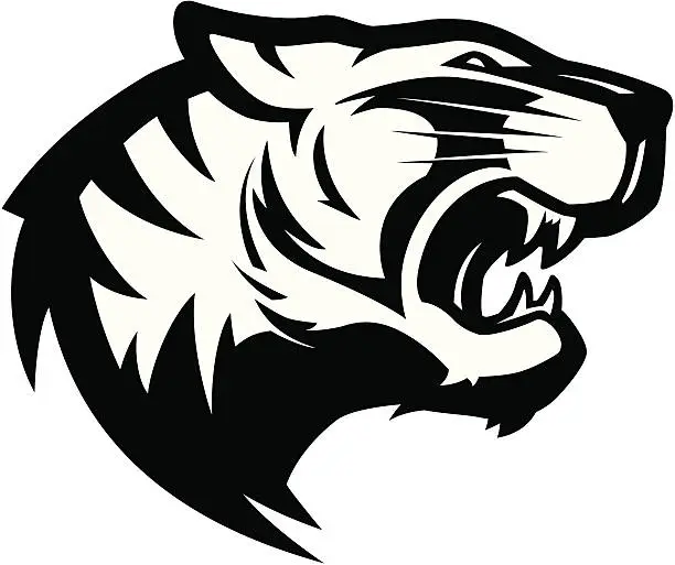 Vector illustration of Tiger head mascot 2 B&W