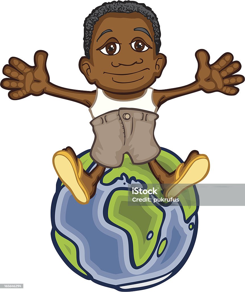 African Boy en globo - arte vectorial de Abrazar libre de derechos