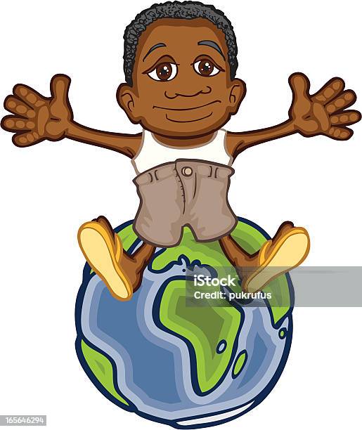 Ilustración de African Boy En Globo y más Vectores Libres de Derechos de Abrazar - Abrazar, Afrodescendiente, Alcanzar