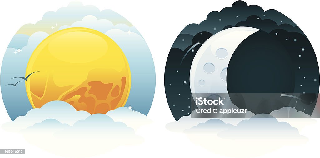 Day and Night Day and night symbols. All colors are global for easy color changes if desired. Gradients used. Night stock vector