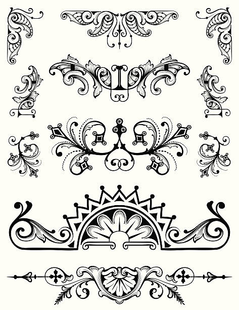 Ornament Set vector scrollwork hand engraving designs vector art illustration
