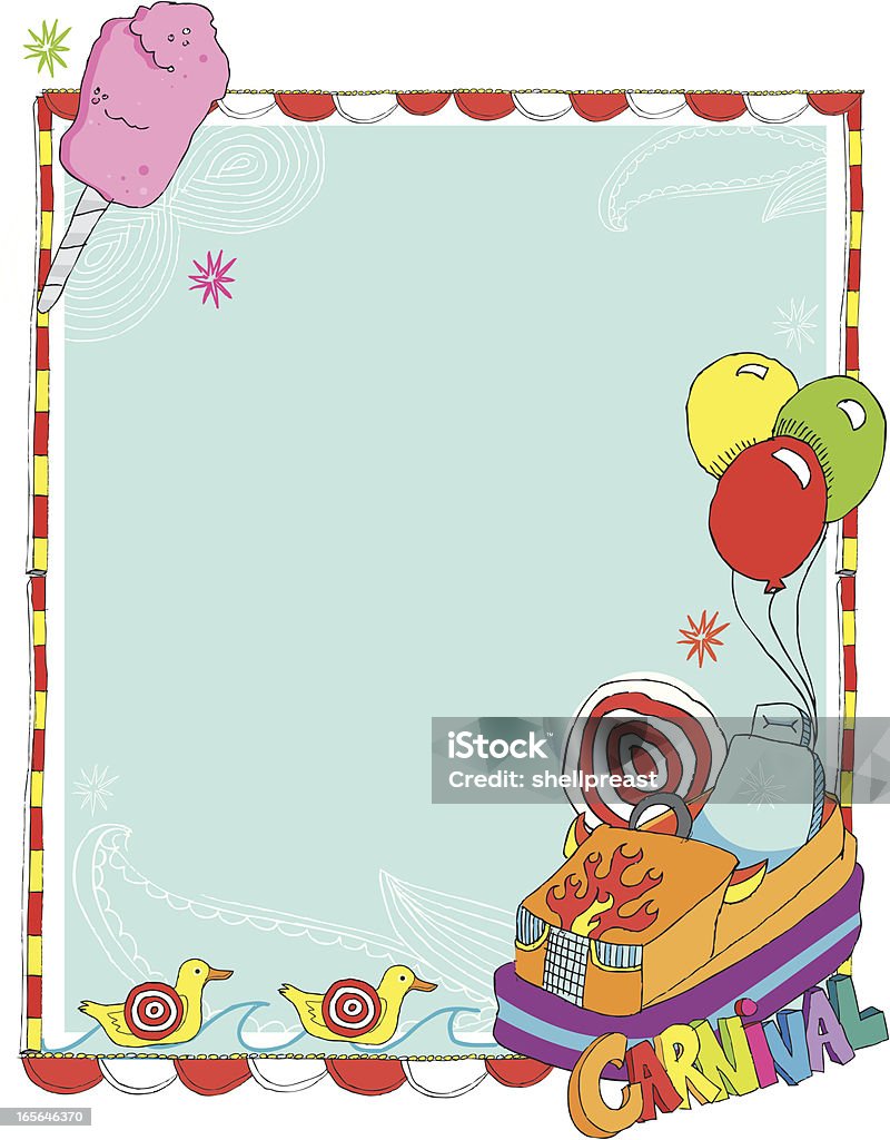 Carnival Border Carnival border design. Executed in doodle style featuring bumper car, shooting ducks, balloons and cotton candy. Balloon stock vector