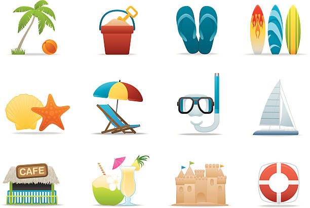 Beach Vacation icons | Premium Matte series Matte & soft lookin' icon set for your web page, interactive, presentation, print, and all sorts of design need. sand clipart stock illustrations