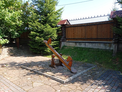 The attraction on the children's playground is stylized in the form of a horse. Board for skating children on the playground.