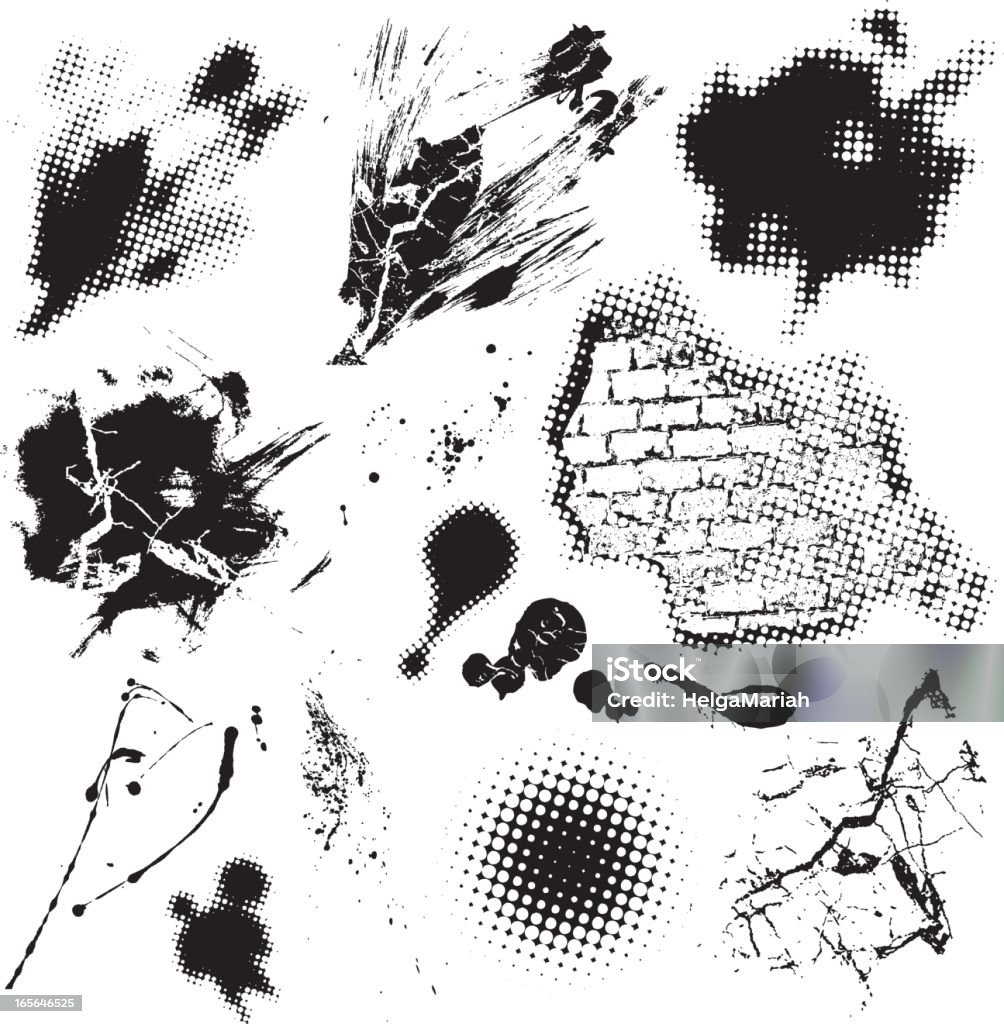 Black Grunge Design Elements Set of black grunge design elements. The collection includes splashes, halftone pattern and various textures.  Abstract stock vector