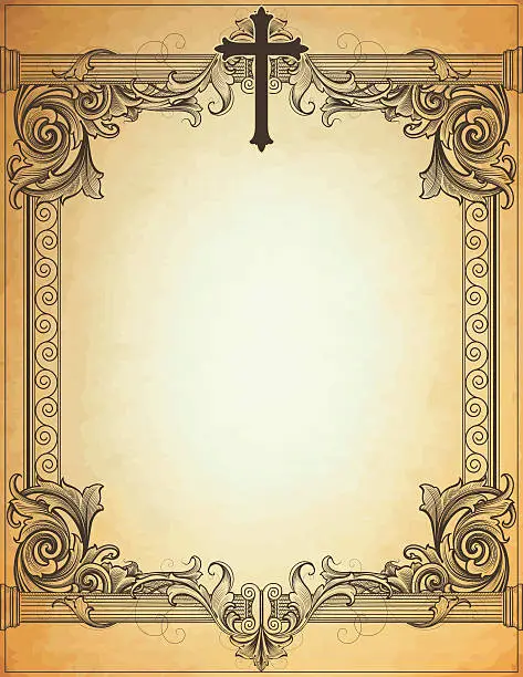 Vector illustration of Columns and Cross on Parchment
