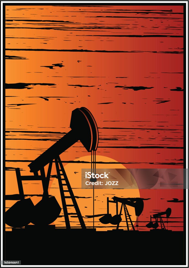 pump coucher du soleil sur le désert - clipart vectoriel de Bordure libre de droits