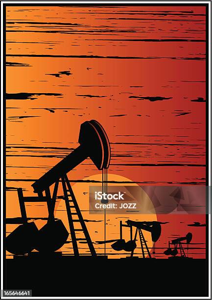 Насос Закат В Пустыне — стоковая векторная графика и другие изображения на тему Бензин - Бензин, Векторная графика, Гравюра
