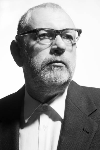 Retro sixties style black and white male portrait.