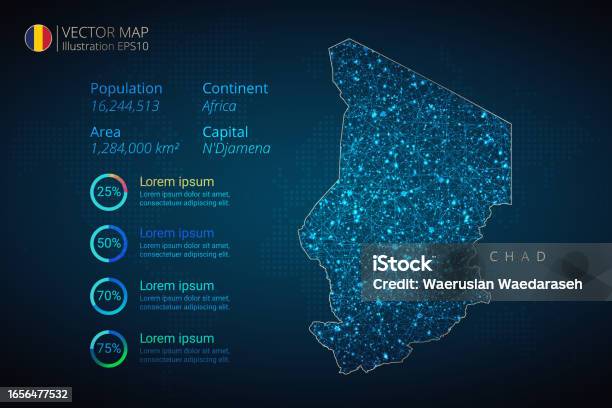 Chad Internet Graph Chad Map Infographics Vector Template With Abstract Geometric Mesh ...